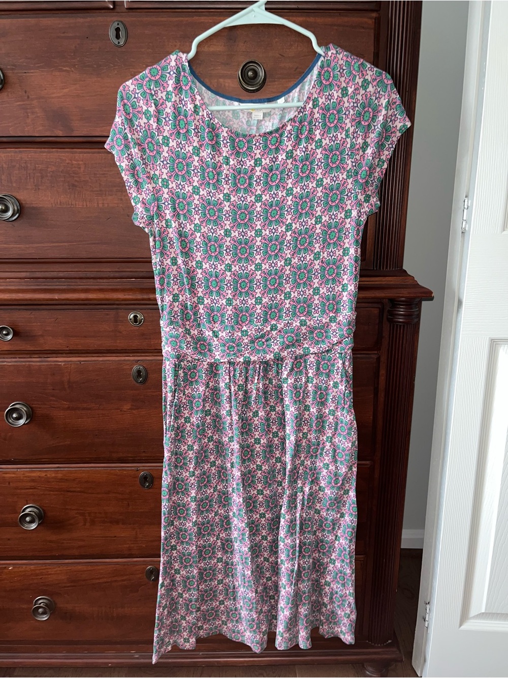 Boden Pink and Teal Floral Short Sleeve Midi Dress